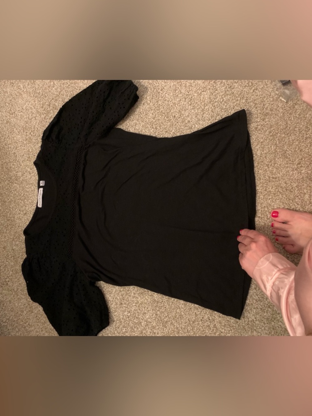 Notations Black Eyelet Puff Sleeve Tee